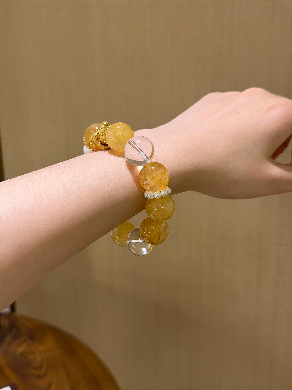 ▫️▪️ Yellow gum flower white crystal bracelet